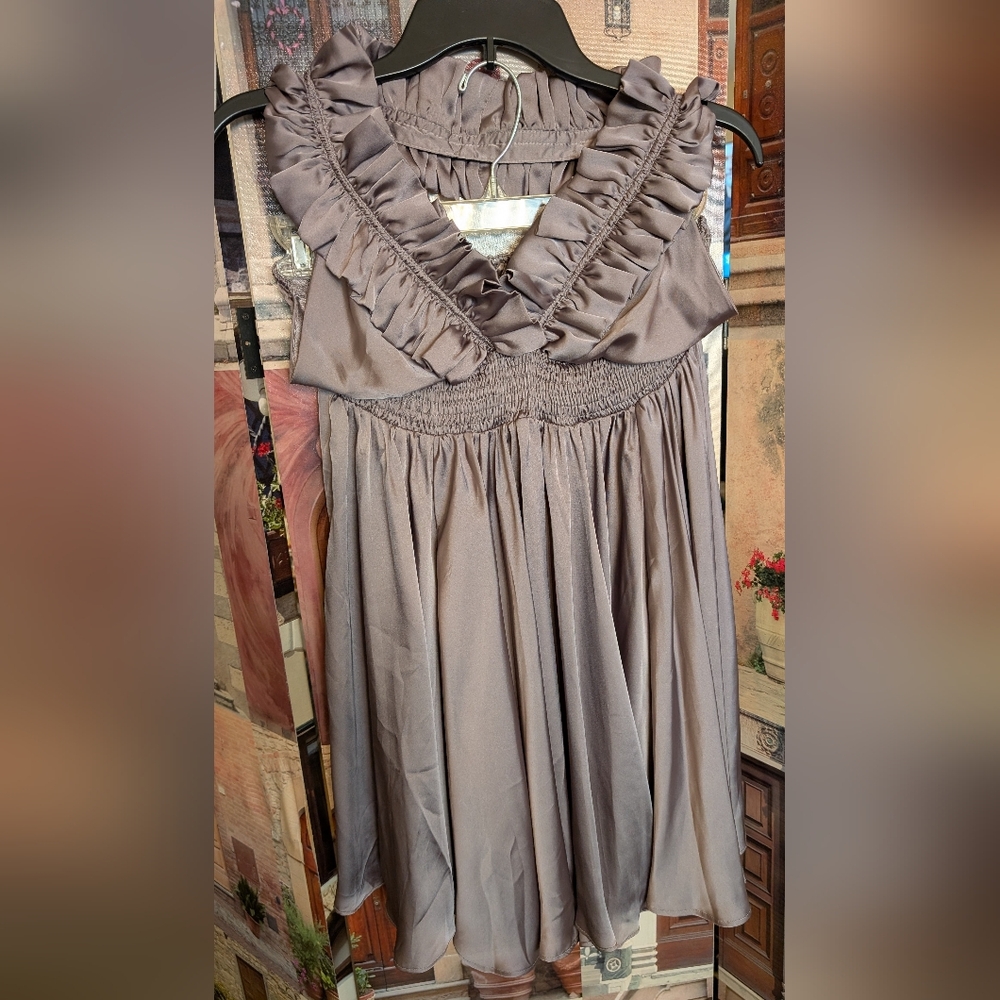 Elegant Ruffled Satin Halter Dress NWOT